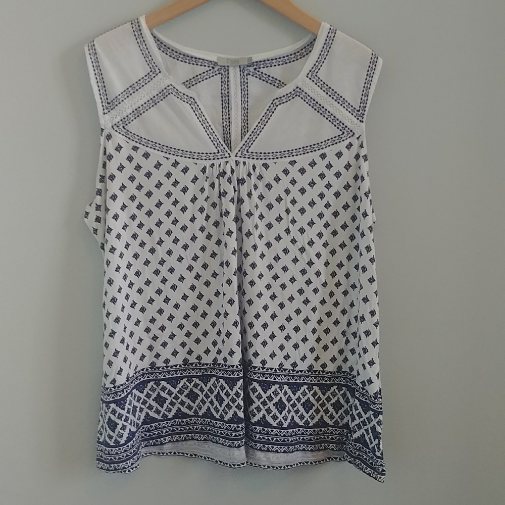 Dalia Boho Sleeveless White And Blue Embroidered Design Tunic Neckline Top